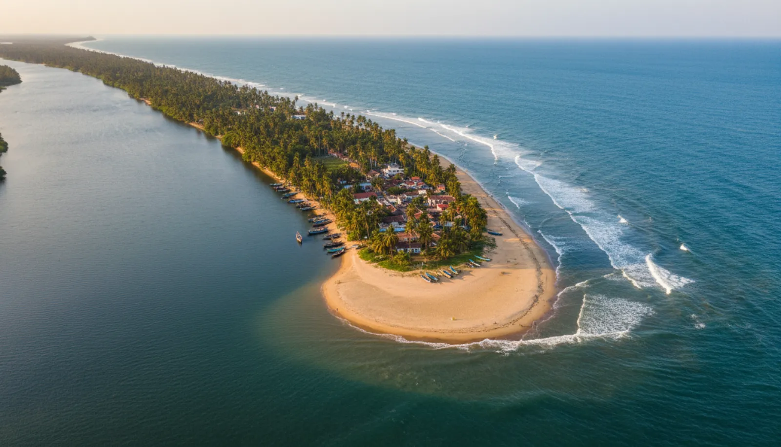 Devbag sangam — the triangular peninsula where the Karli river meets the Arabian Sea
