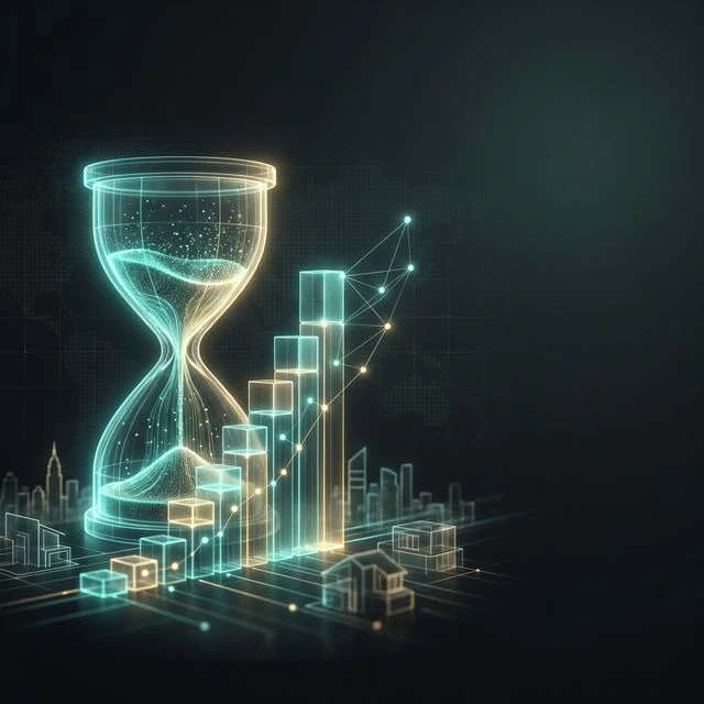 Concept art showing rapid wealth acceleration via infrastructure